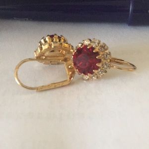 Gold & Red Flower Earrings with Swarovski crystals